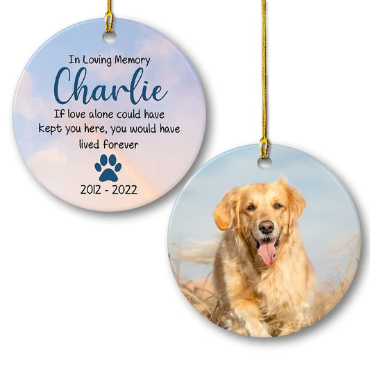 Personalized Ceramic Ornament Baby's Dog Memorial With Paw