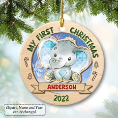 Personalized Ceramic Ornament Baby's First Christmas Elephant