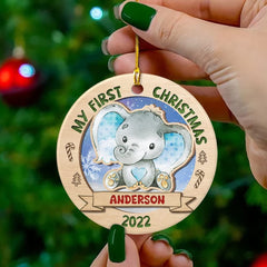 Personalized Ceramic Ornament Baby's First Christmas Elephant