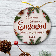 Personalized Ceramic Ornament First Xmas Engaged