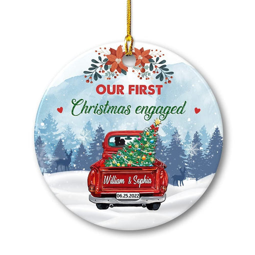 Personalized Ceramic Ornament First Xmas Engaged Red Truck