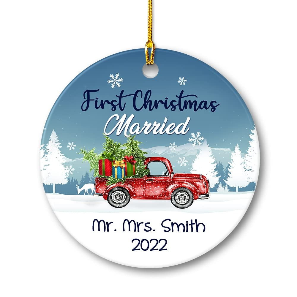 Personalized Ceramic Ornament First Xmas Just Married