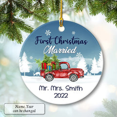 Personalized Ceramic Ornament First Xmas Just Married