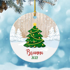 Personalized Ceramic Ornament Green Christmas Tree
