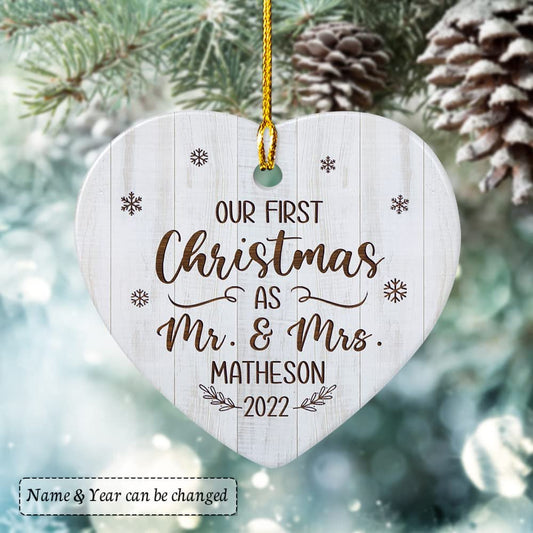 Personalized Ceramic Ornament Mr & Mrs Couple First Xmas