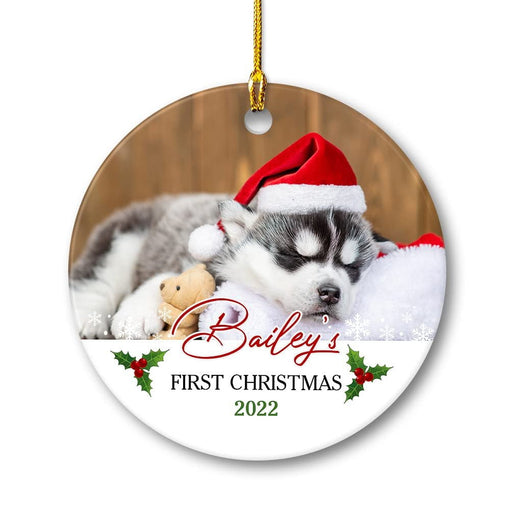 Personalized Ceramic Ornament Puppy First Christmas