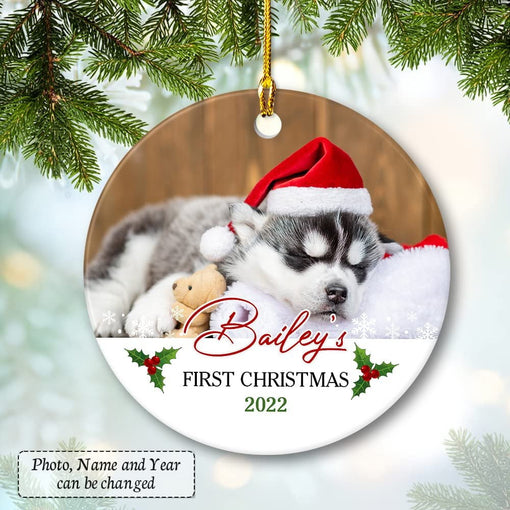 Personalized Ceramic Ornament Puppy First Christmas