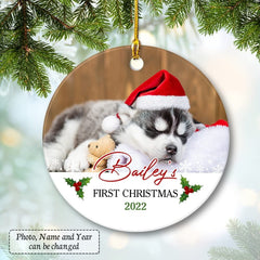 Personalized Ceramic Ornament Puppy First Christmas