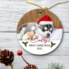 Personalized Ceramic Ornament Puppy First Christmas