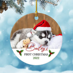 Personalized Ceramic Ornament Puppy First Christmas