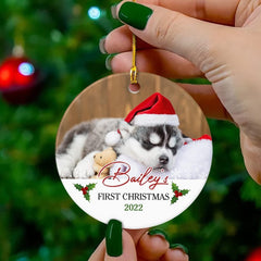 Personalized Ceramic Ornament Puppy First Christmas