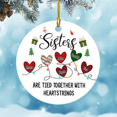 Personalized Ceramic Ornament Sisters Together Heartstrings