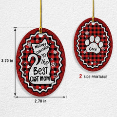 Personalized Ceramic Oval Shape Ornament Best Cat Mom Ornament