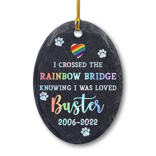 Personalized Ceramic Rainbow Cat Memorial Ornament Stone