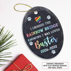 Personalized Ceramic Rainbow Cat Memorial Ornament Stone