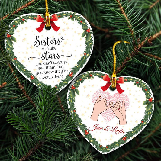 Personalized Ceramic Sister Ornament Long Distance Sisters
