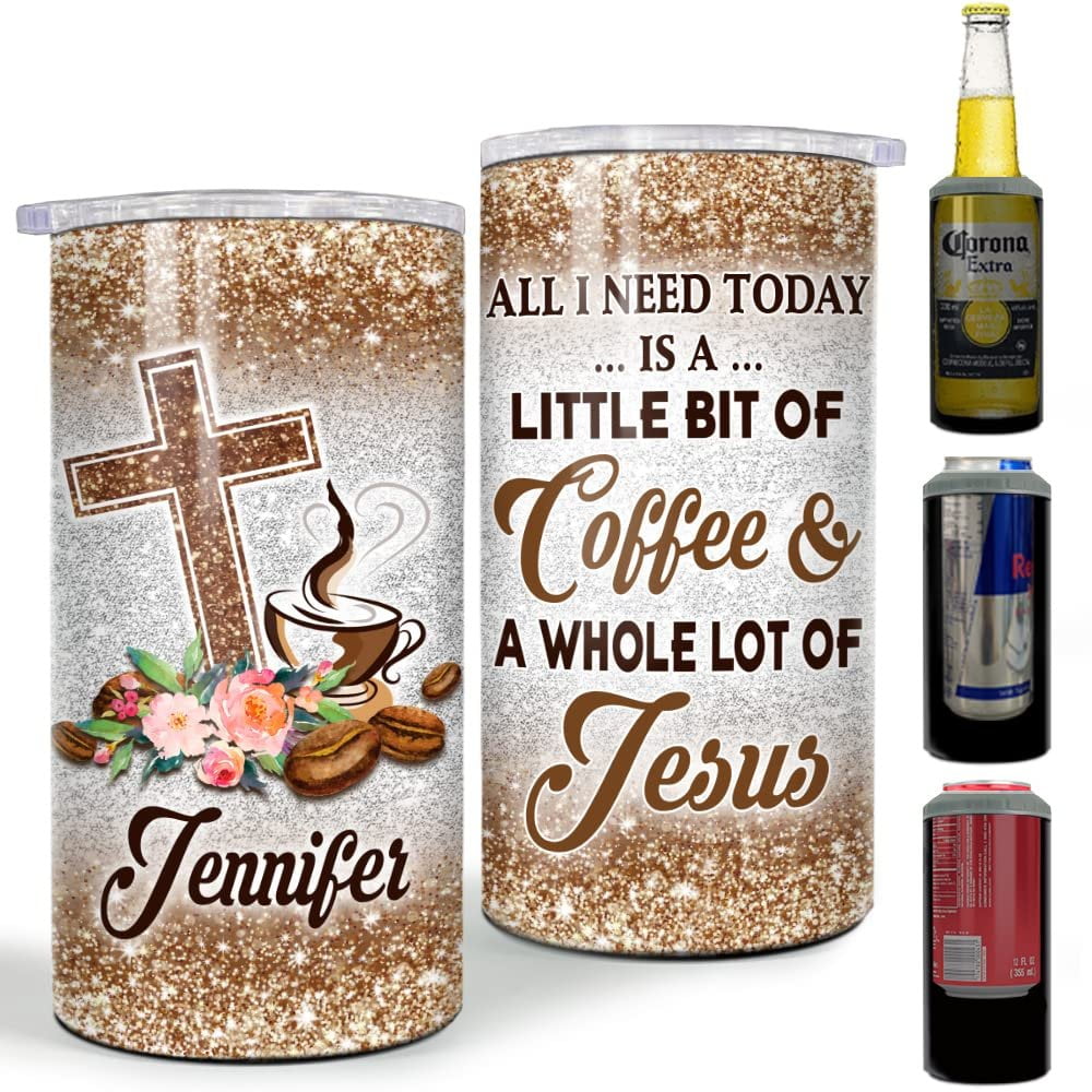 Personalized Coffee Can Cooler Jesus And Faith Glitter Drawing