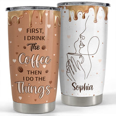 Personalized Coffee Lovers Tumbler Monoline Art For Coffeeholic