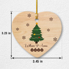Personalized Couple Ornament Pine Tree Wooden Style