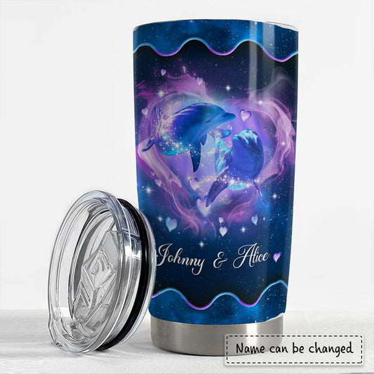 Personalized Couple Tumbler Dolphin Ocean Love Forever Husband Wife