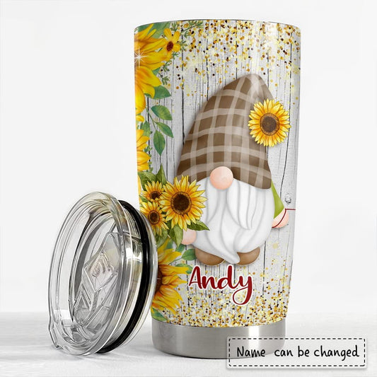 Personalized Couple Tumbler Gnomes Sunflower Cute Gift Husband Wife