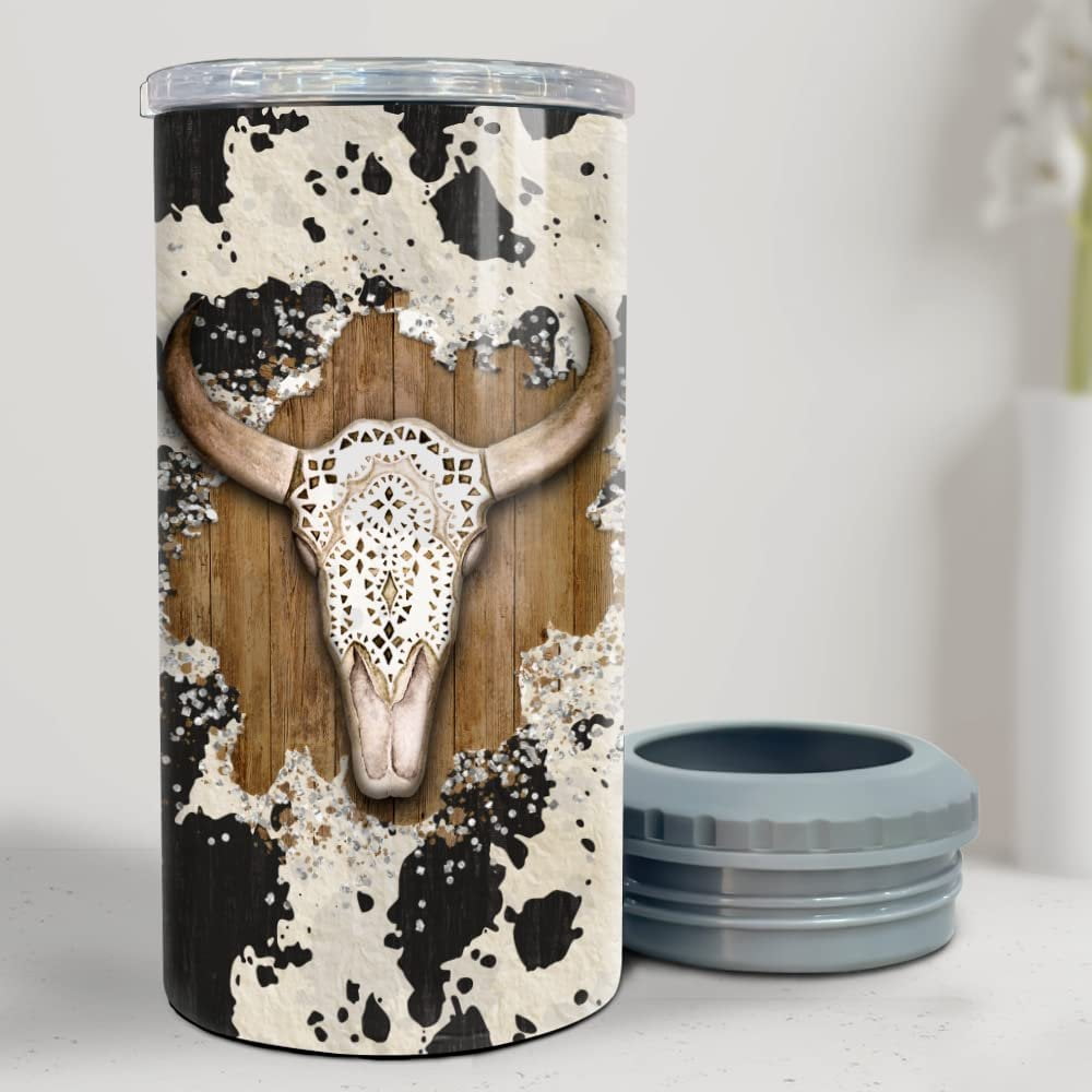 Personalized Cow Can Cooler Cow Hide Gift For Cowgirl Lover Style
