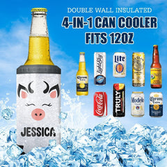 Personalized Cow Can Cooler Glitter Drawing Women Girl For Women