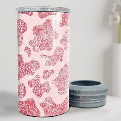 Personalized Cow Can Cooler Pink Cowhide Doodle For Girl Women