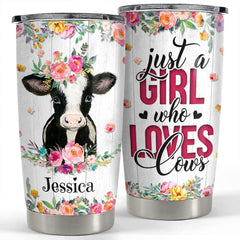 Personalized Cow Tumbler Flowers Girl Loves Cows For Animal Lover