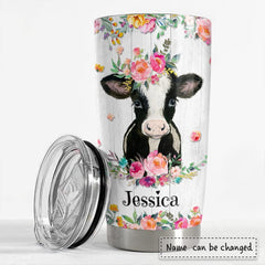 Personalized Cow Tumbler Flowers Girl Loves Cows For Animal Lover