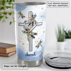 Personalized Cross And Dragonfly Tumbler Jewelry Style For Friend