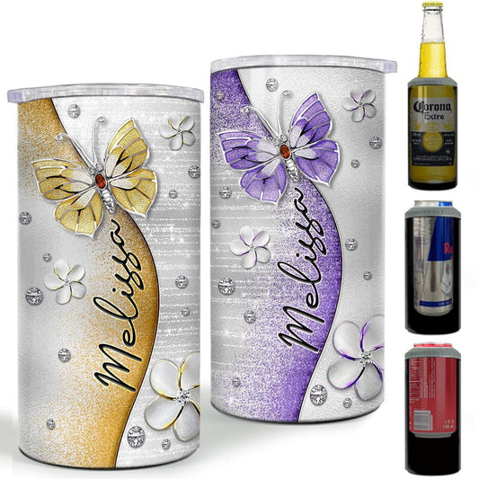 Personalized Crystal Butterfly Can Cooler For Girl Women Sister