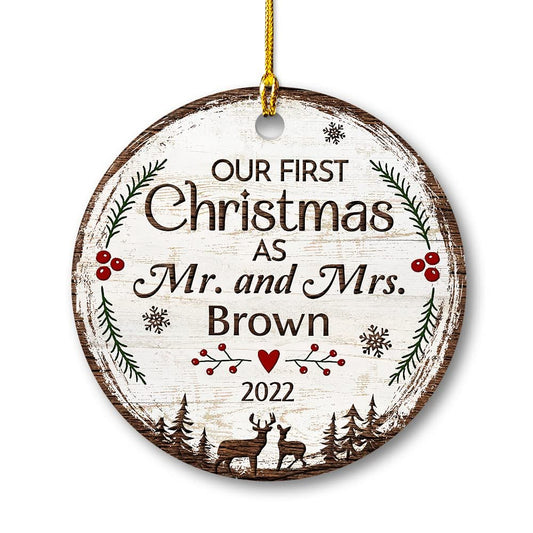 Personalized Deer Ornament First Christmas As Mr and Mrs