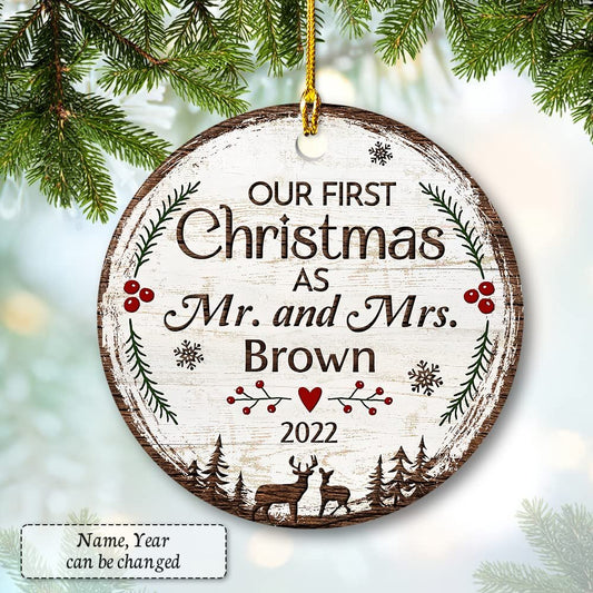 Personalized Deer Ornament First Christmas As Mr and Mrs
