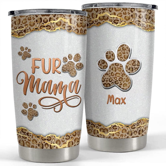 Personalized Dog Mom Tumbler Leopard Fur Mama Mother's Day Gifts