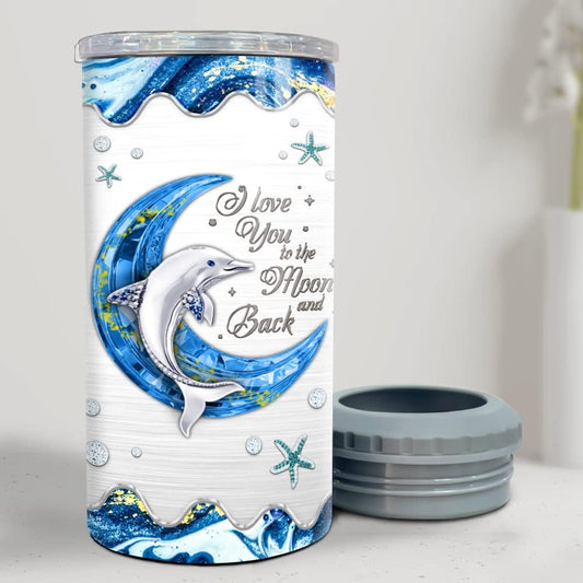 Personalized Dolphin Can Cooler Jewelry Drawing Blue Moon Animal Lover