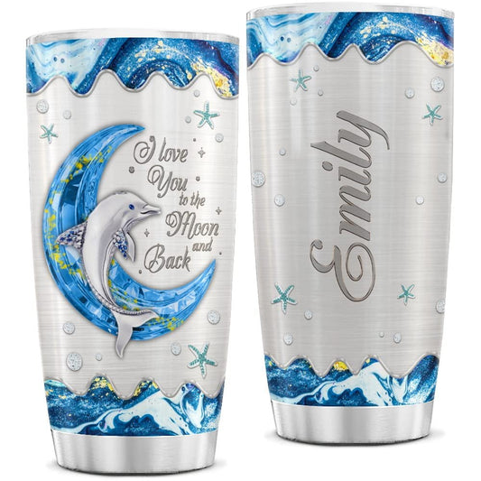 Personalized Dolphin Tumbler Blue Moon Jewelry Style For Animal Lover