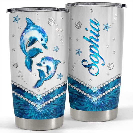 Personalized Dolphin Tumbler Crystal Drawing Style For Animal Lover