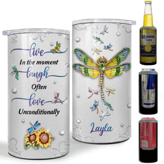 Personalized Dragonfly Can Cooler Gift Girl Loves Style For Women