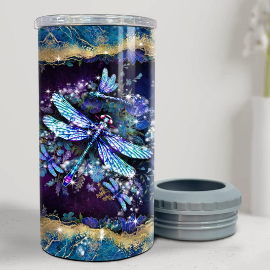 Personalized Dragonfly Can Cooler Marble Drawing Animal Style