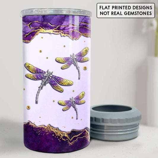 Personalized Dragonfly Can Cooler Violet Marble Jewelry Drawing