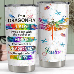 Personalized Dragonfly Tumbler Dragonfly Hippie Lady For Animal Lover