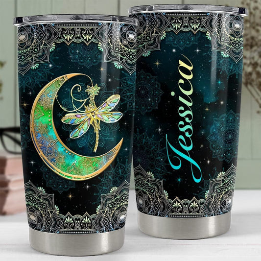 Personalized Dragonfly Tumbler Mandala Moon Style Best Gift Idea