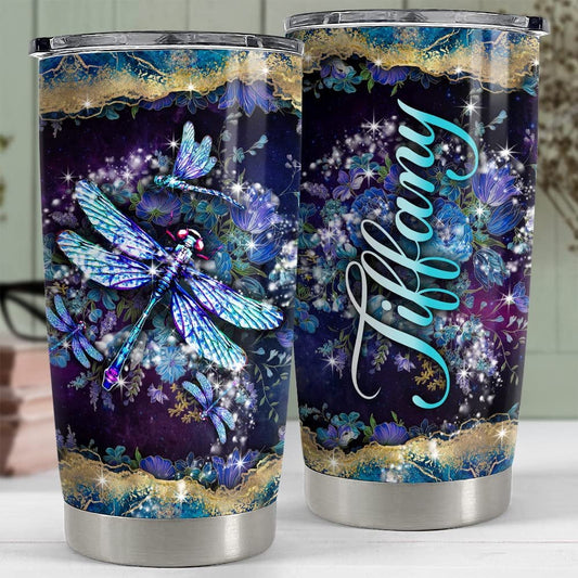 Personalized Dragonfly Tumbler Marble Drawing For Animal Lover