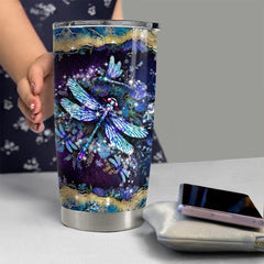 Personalized Dragonfly Tumbler Marble Drawing For Animal Lover