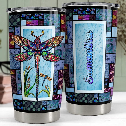 Personalized Dragonfly Tumbler Mosaic Style For Animal Lover Gift