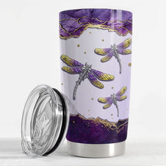 Personalized Dragonfly Tumbler Violet Marble Style For Animal Lover