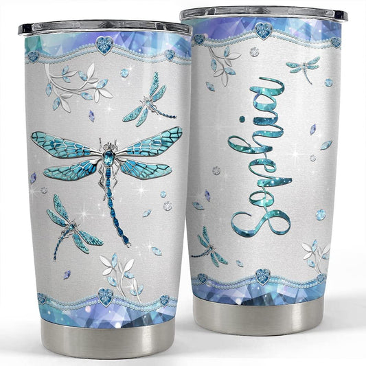 Personalized Dragonfly Tumbler With Lid Jewelry Style Gift For Lover