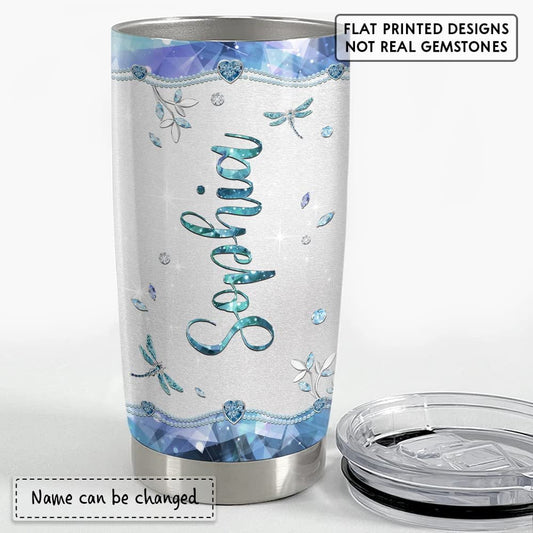 Personalized Dragonfly Tumbler With Lid Jewelry Style Gift For Lover
