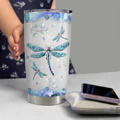Personalized Dragonfly Tumbler With Lid Jewelry Style Gift For Lover